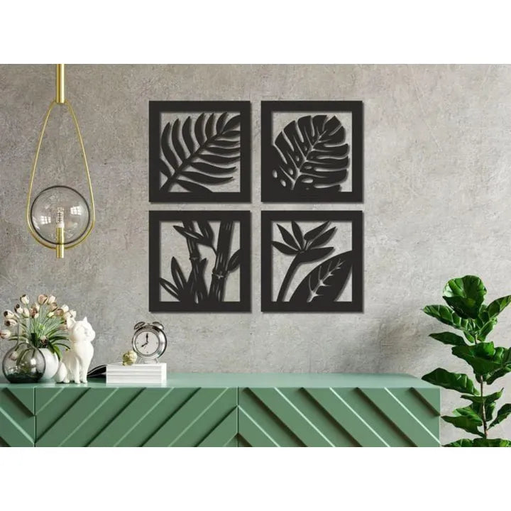 DWU 4 Panel Set of Leaves Wooden Art in Different Shapes