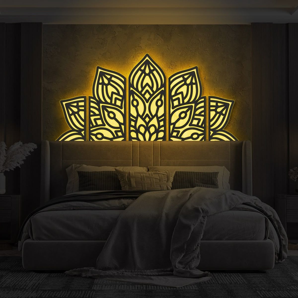 Mandala Led Wall Art, above Bed Decor Boho, Mandala Wall Art Large
