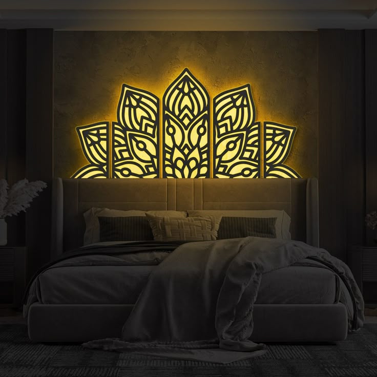 Mandala Led Wall Art, above Bed Decor Boho, Mandala Wall Art Large
