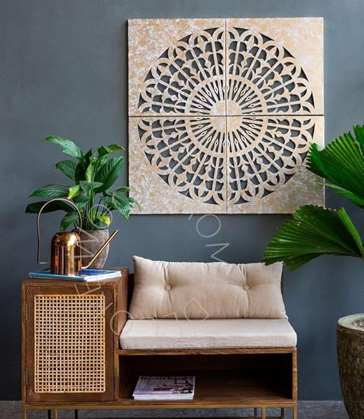 Wooden Wall Panels Set of 4 - CNC Cut Modern Mandala Design,