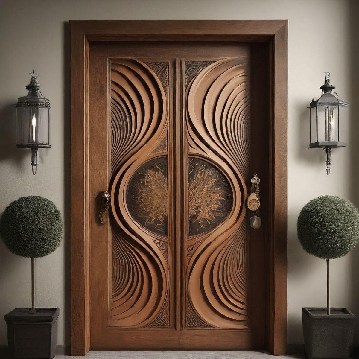 MKH Hand-Carved Sagwan Teak Wood Double Door