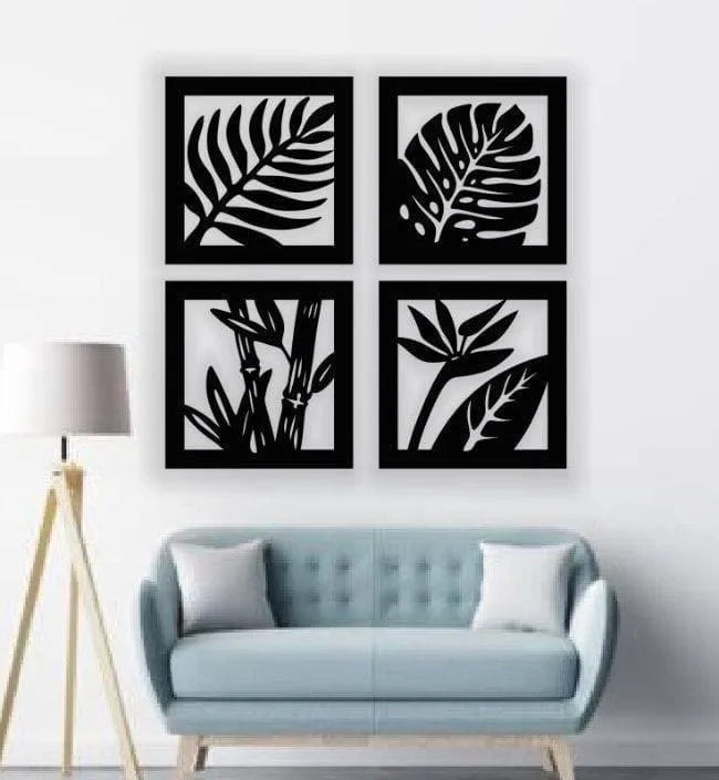 DWU 4 Panel Set of Leaves Wooden Art in Different Shapes