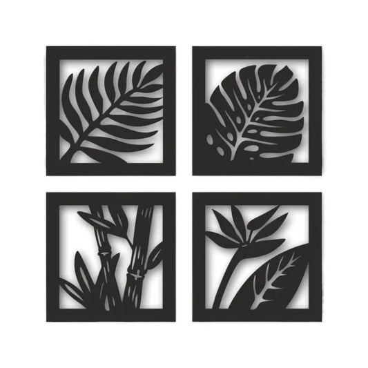 DWU 4 Panel Set of Leaves Wooden Art in Different Shapes